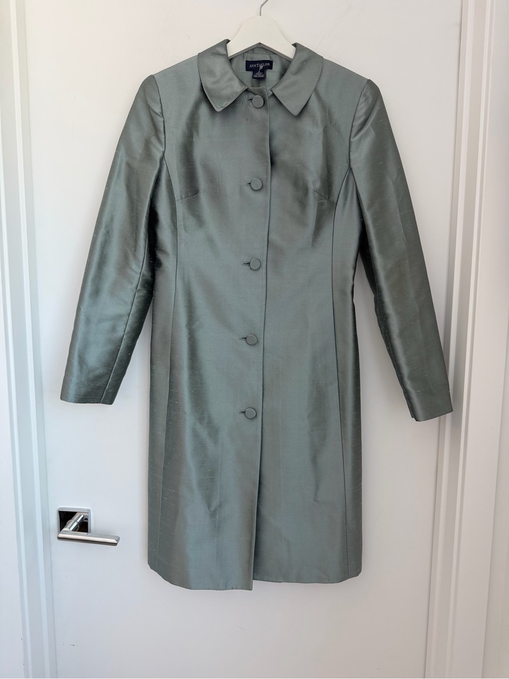Ann Taylor 2 Silk Duster Coat Vintage Blue